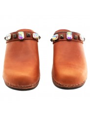 WINTER LEATHER CLOGS WITH STRASS