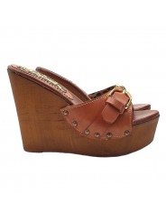 WEDGE LEATHER CLOGS WITH BUCKLE