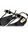 BLACK FLAT SANDALS WITH JEWEL ACCESSORY