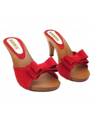 RED HEEL CLOGS WITH BOW