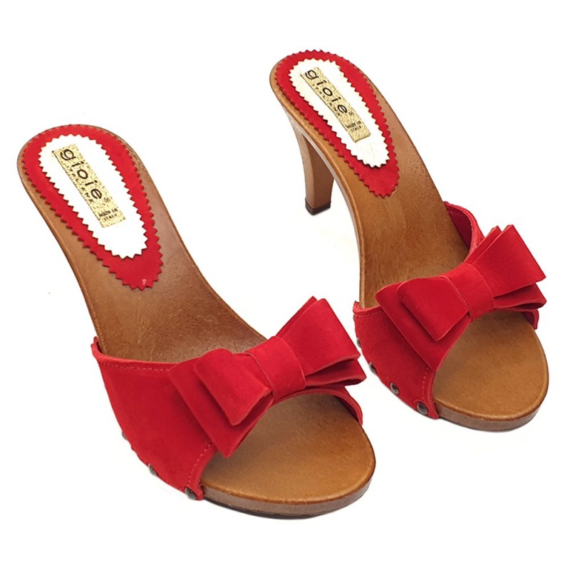 RED HEEL CLOGS WITH BOW
