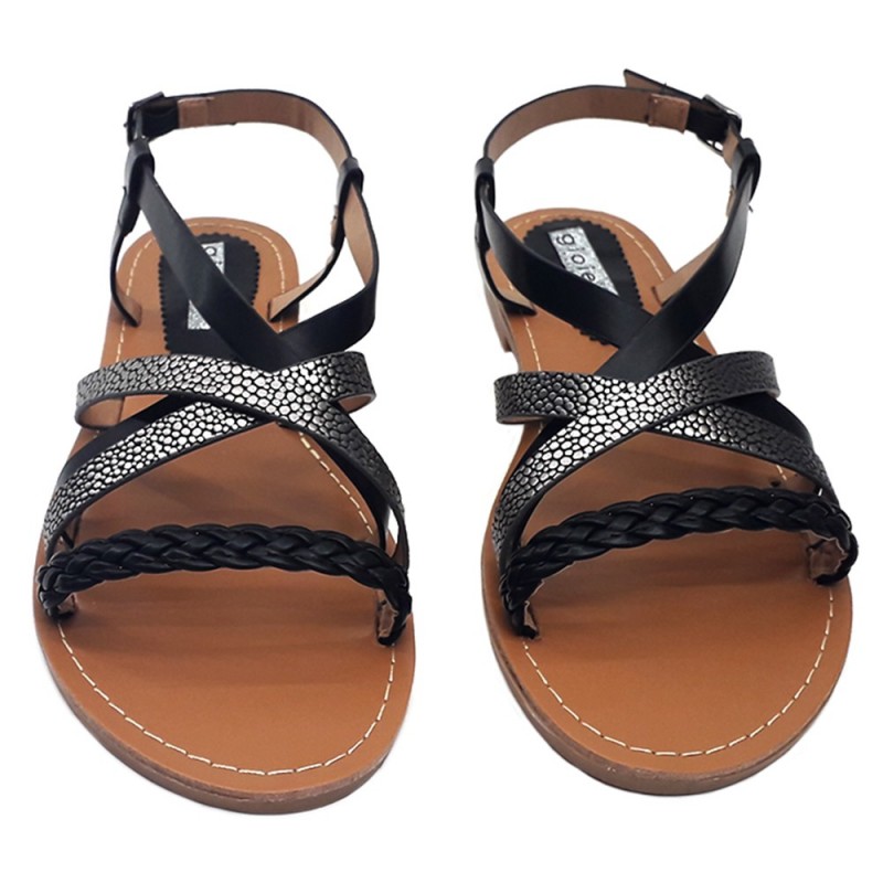 BLACK SANDALS WITH ANKLE STRAP