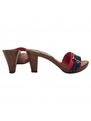 RED AND BLUE HEEL CLOGS
