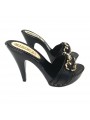 BLACK HEEL CLOGS WITH GOLDEN ACCESSORY