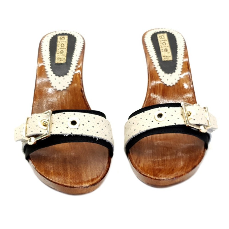 BICOLOR CLOGS WITH COMFY HEEL AND BUCKLE