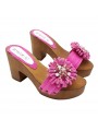 CLOGS FUCSIA WITH COMFY HEEL AND FLOWER