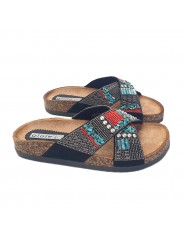 BLACK LOW SANDAL WITH BEADS