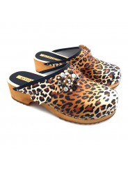 LEATHER SWEDISH LEOPARD CLOGS WITH ACCESSORY HEEL 5