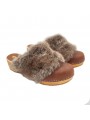 BROWN LEATHER SWEDISH CLOGS HEEL 5 AND SYNTHETISH FUR