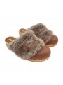 BROWN LEATHER SWEDISH CLOGS HEEL 5 AND SYNTHETISH FUR