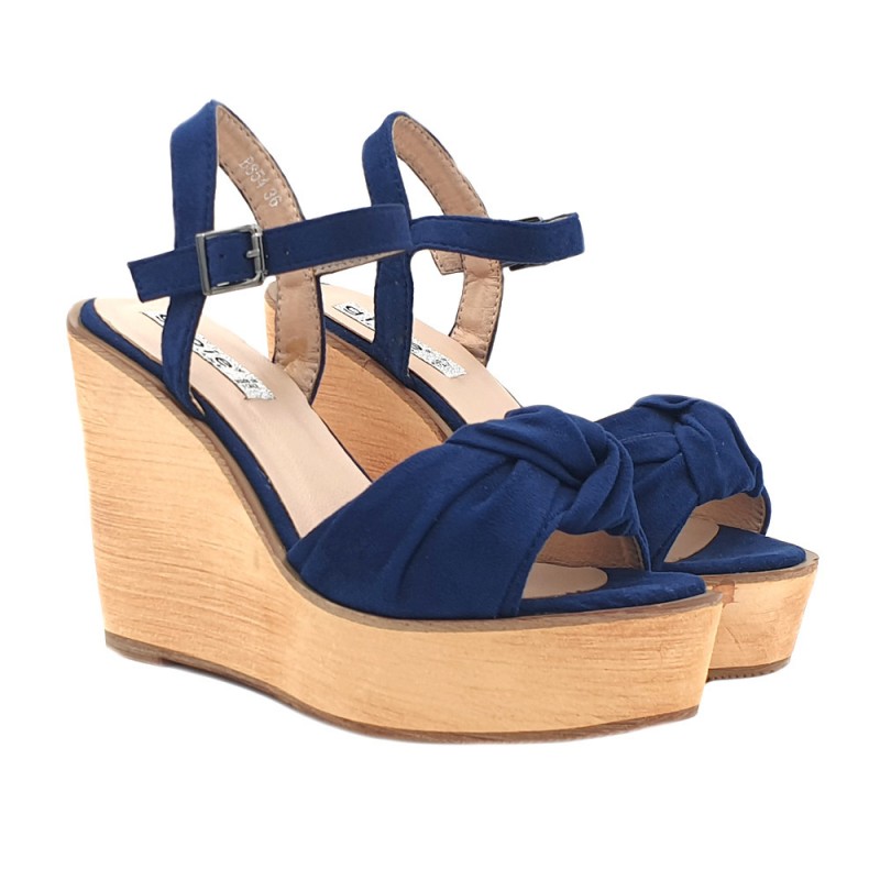 BLUE WEDGE CLOGS WITH ANKLE STRAP