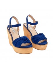 BLUE WEDGE CLOGS WITH ANKLE STRAP