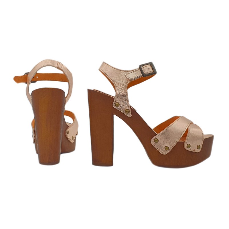 SANDALS IN BRONZE LEATHER WITH ANKLE STRAP