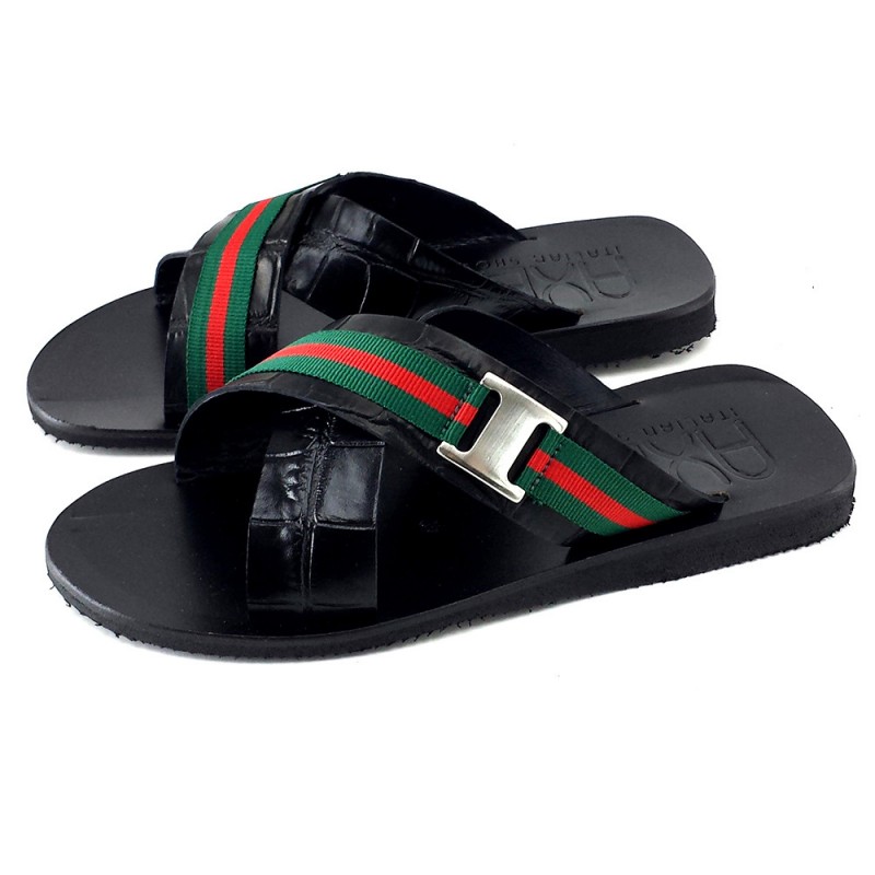 MEN'S SANDALS IN BLACK LEATHER WITH CROSSED BANDS