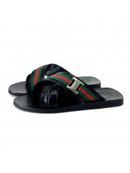 MEN'S SANDALS IN BLACK LEATHER WITH CROSSED BANDS