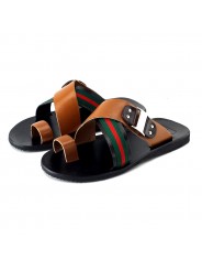 BROWN MEN'S THONG SANDALS WITH CROSSED BANDS