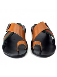 BROWN MEN'S THONG SANDALS WITH CROSSED BANDS