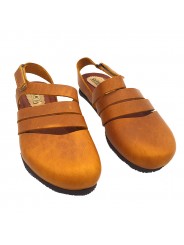 LEATHER YELLOW FLAT SANDALS WITH LEATHER BANDS