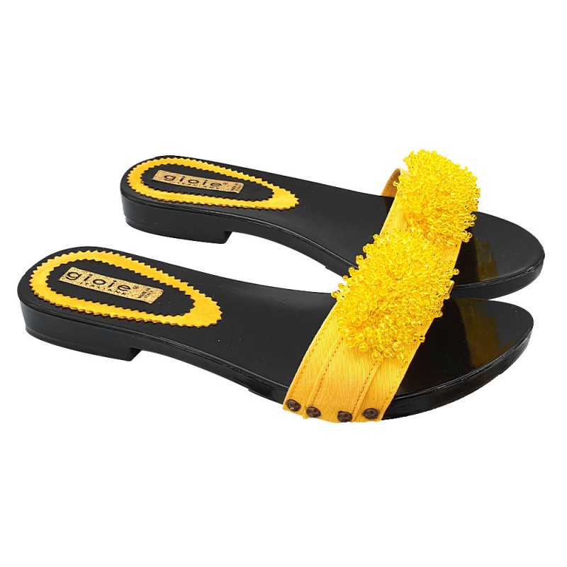 LOW YELLOW CLOGS WITH BEADS