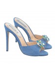 DENIM CLOGS WITH STRASS FLOWER ACCESSORY