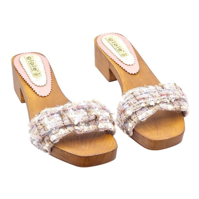 CLOGS WITH PINK BRAIDED BAND HEEL 4.5