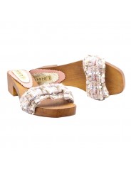 CLOGS WITH PINK BRAIDED BAND HEEL 4.5