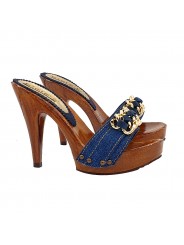 DENIM CLOGS WITH GOLD CHAIN ​​AND HEEL 11
