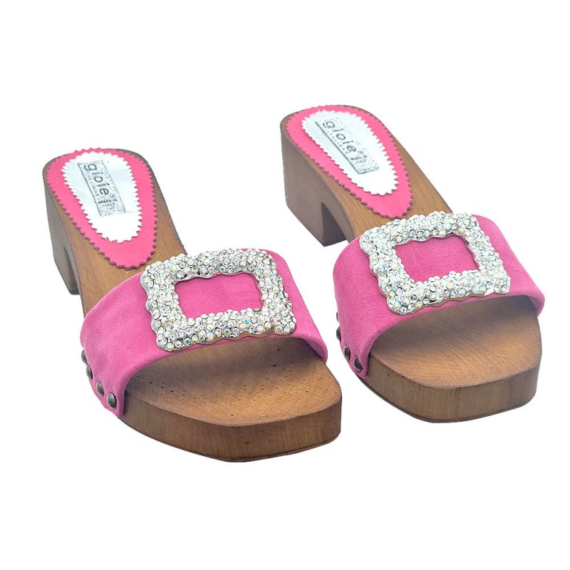CLOGS IN FUCHSIA SUEDE WITH JEWEL
