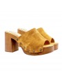 CLOGS LEATHER-COLORED SUEDE WITH HEEL
