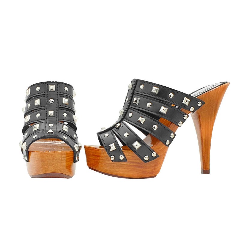 CLOGS WITH BLACK BANDS AND SILVER STUDS