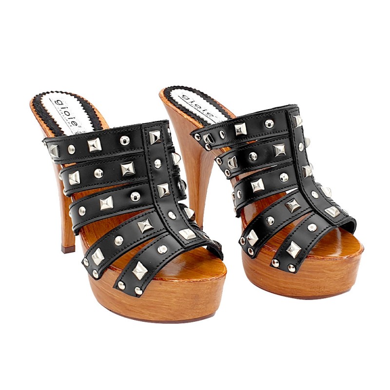 CLOGS WITH BLACK BANDS AND SILVER STUDS