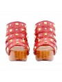 CLOGS WITH RED COCCIO BANDS AND GOLDEN STUDS