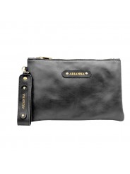 CUSTOMIZABLE BLACK LEATHER CLUTCH WITH HAND HOLDER