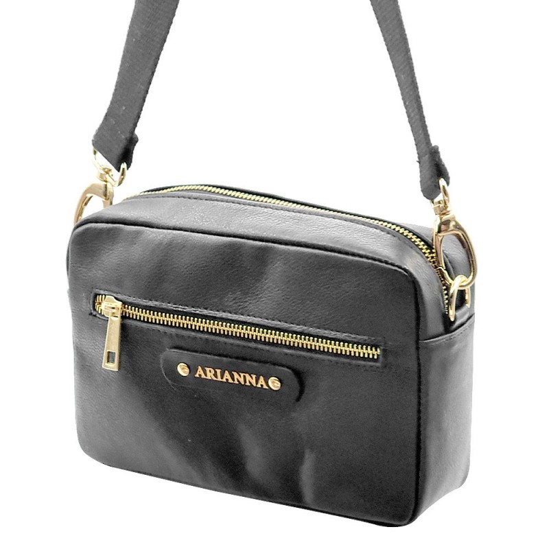 CUSTOMIZABLE BLACK LEATHER BAG WITH SHOULDER STRAP