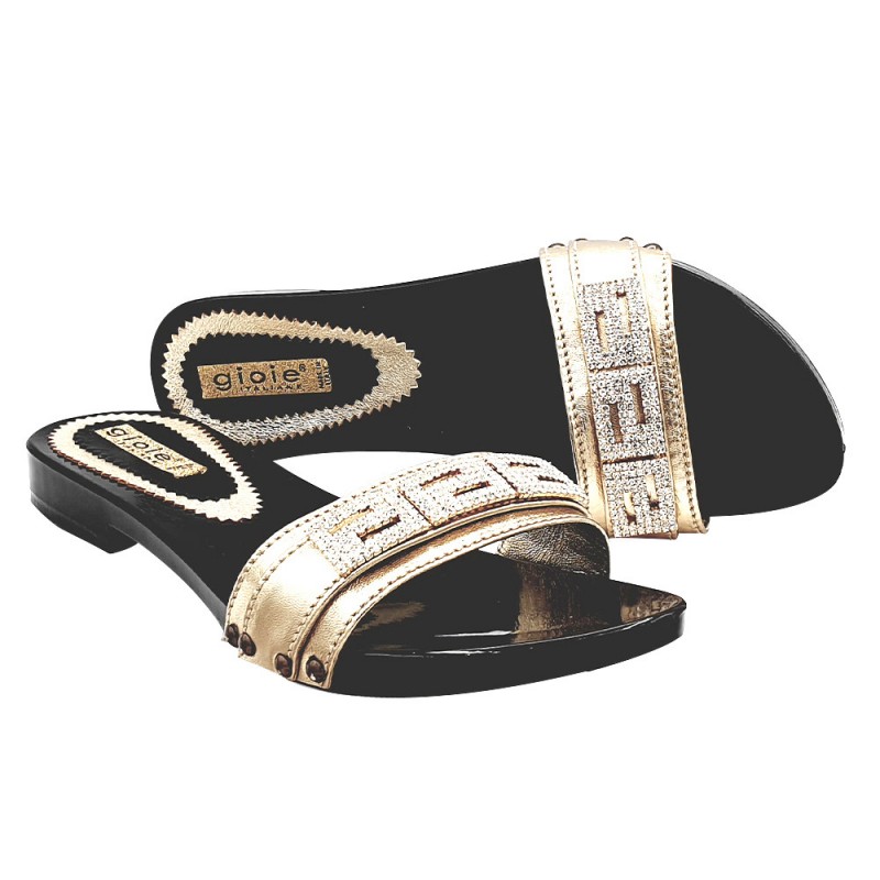 LOW BLACK CLOGS WITH GOLD BAND WITH RHINESTONES