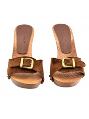 BROWN SUEDE CLOGS WITH BUCKLE