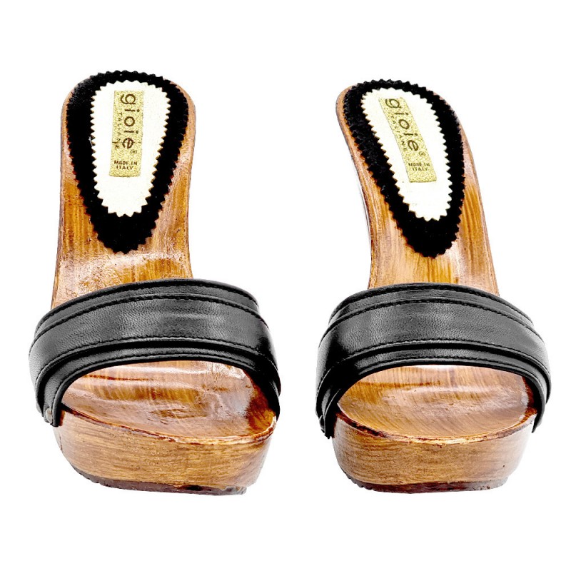 BLACK LEATHER CLOGS WITH HIGH HEEL