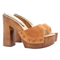 CLOGS LEATHER-COLORED SUEDE BAND AND HEEL 13