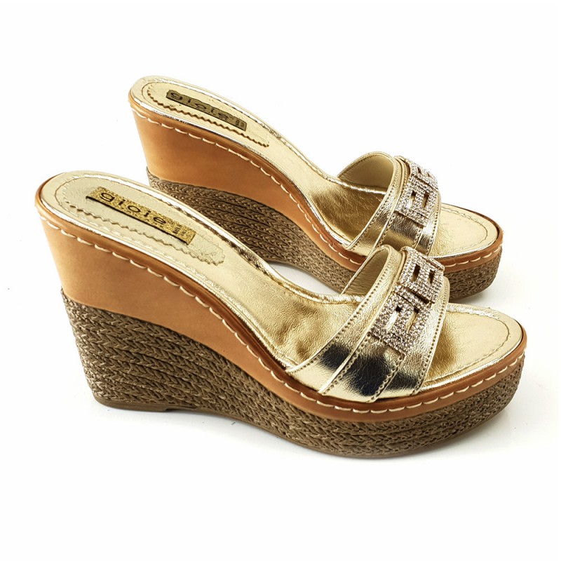 WOMEN'S WEDGE IN GENUINE GOLD LEATHER