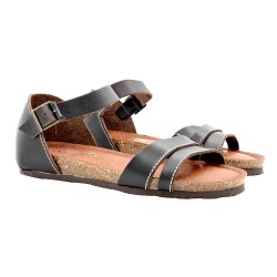 BROWN FLAT SANDALS IN LEATHER WITH STRAP