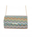 MULTICOLOR CLUTCH IN STRAW WITH GOLD CHAIN