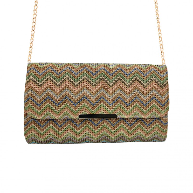 BEIGE CLUTCH IN STRAW WITH GOLD CHAIN