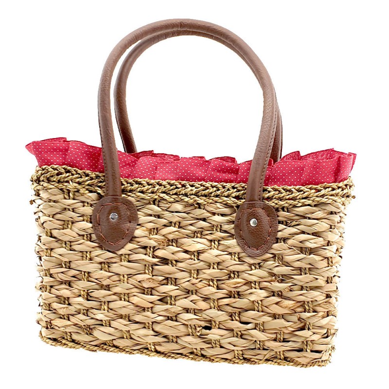 WICKER BAG WITH RED POLKA DOT LACE