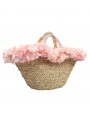 WICKER BAG WITH PINK FLOWERED EDGE