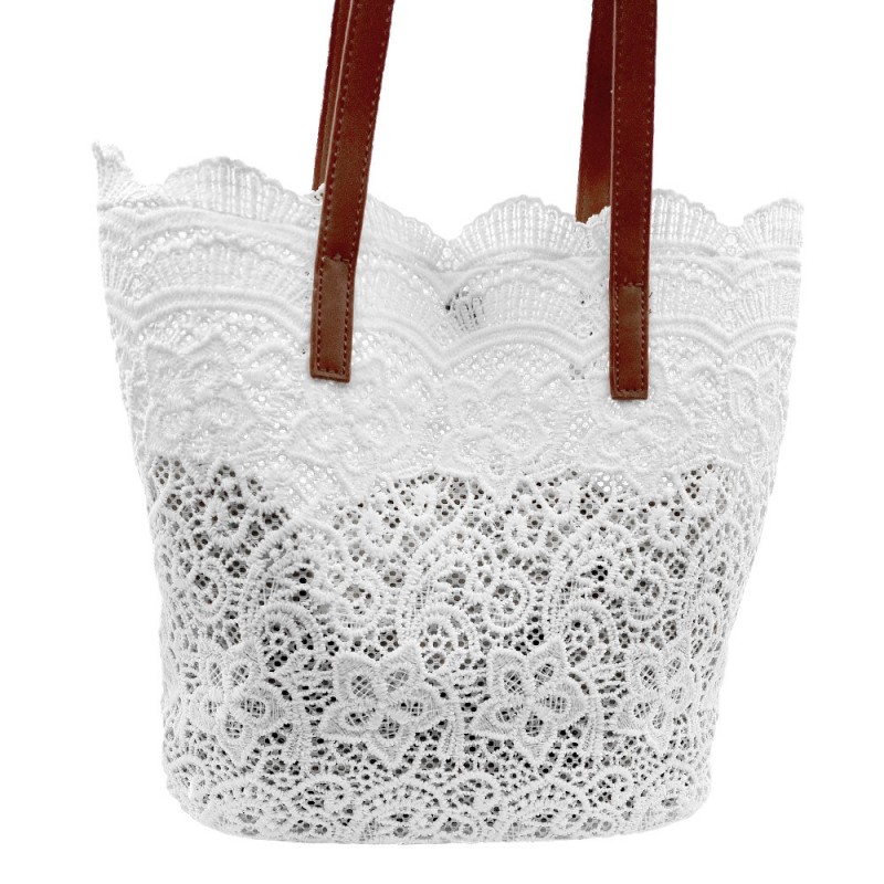 WHITE LACE BAG WITH FLORAL PATTERN