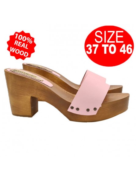 COMFORTABLE WOODEN CLOGS WITH PINK BAND