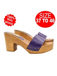 COMFORTABLE WOODEN CLOGS WITH PURPLE LEATHER BAND