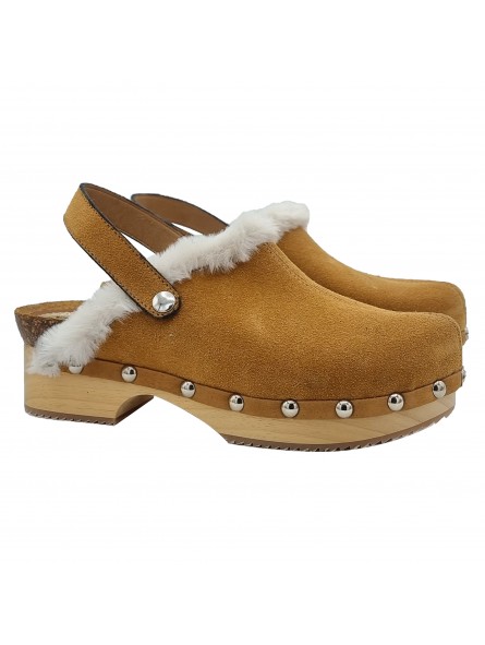 COMFORTABLE OCHER SWEDISH CLOGS WITH STRAP