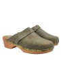 SWEDISH GREEN LEATHER CLOGS WITH LOW HEEL