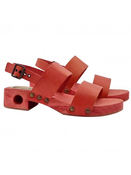 RED WOODEN CLOGS WITH 3,5 CM HEEL